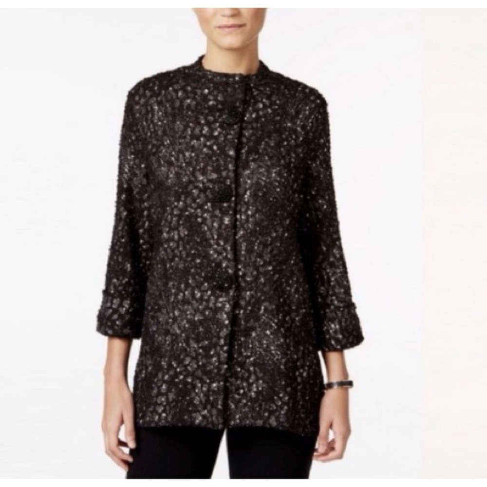 NWT JM Collection Womens Black Sequin Embellished Button Jacket Blazer Sz L